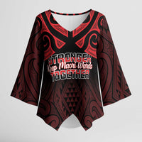 Personalised Keep Maori Wards New Zealand Kimono Sleeve Blouse Stronger Together Aotearoa Taniko - Polynesian Pride