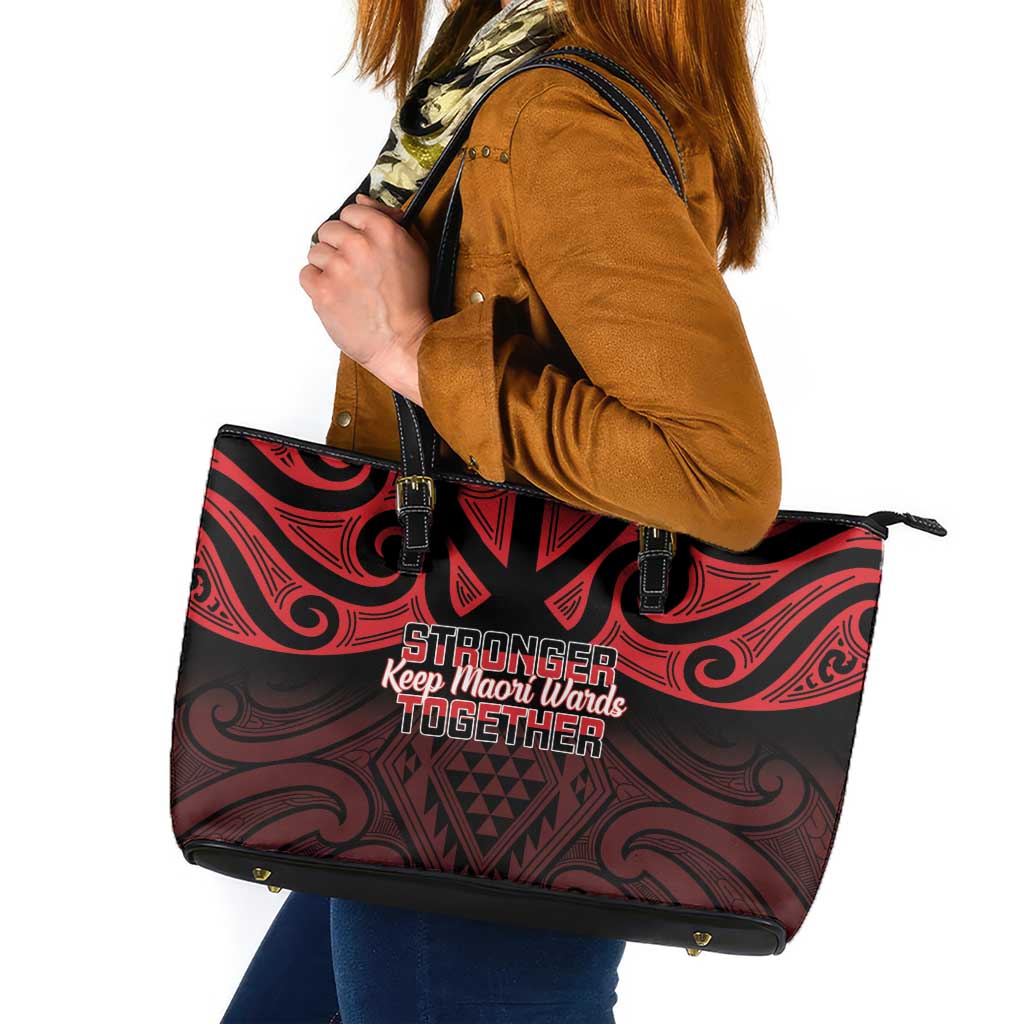 Keep Maori Wards New Zealand Leather Tote Bag Stronger Together Aotearoa Taniko - Polynesian Pride