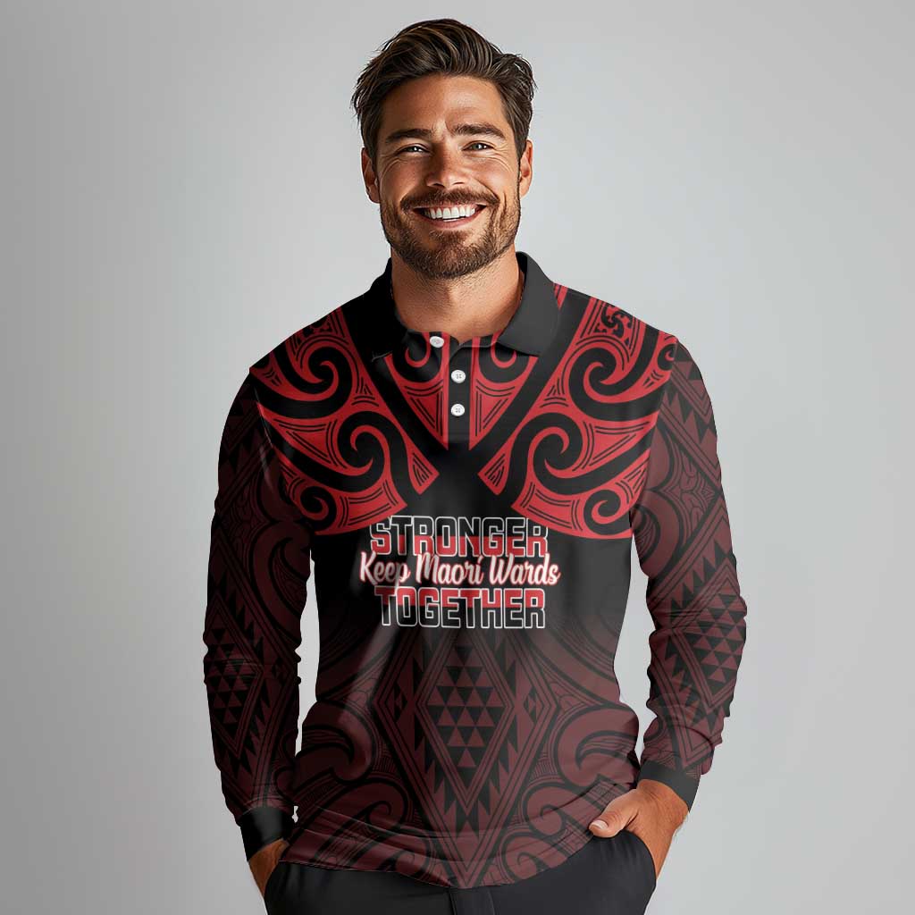 Personalised Keep Maori Wards New Zealand Long Sleeve Polo Shirt Stronger Together Aotearoa Taniko - Polynesian Pride