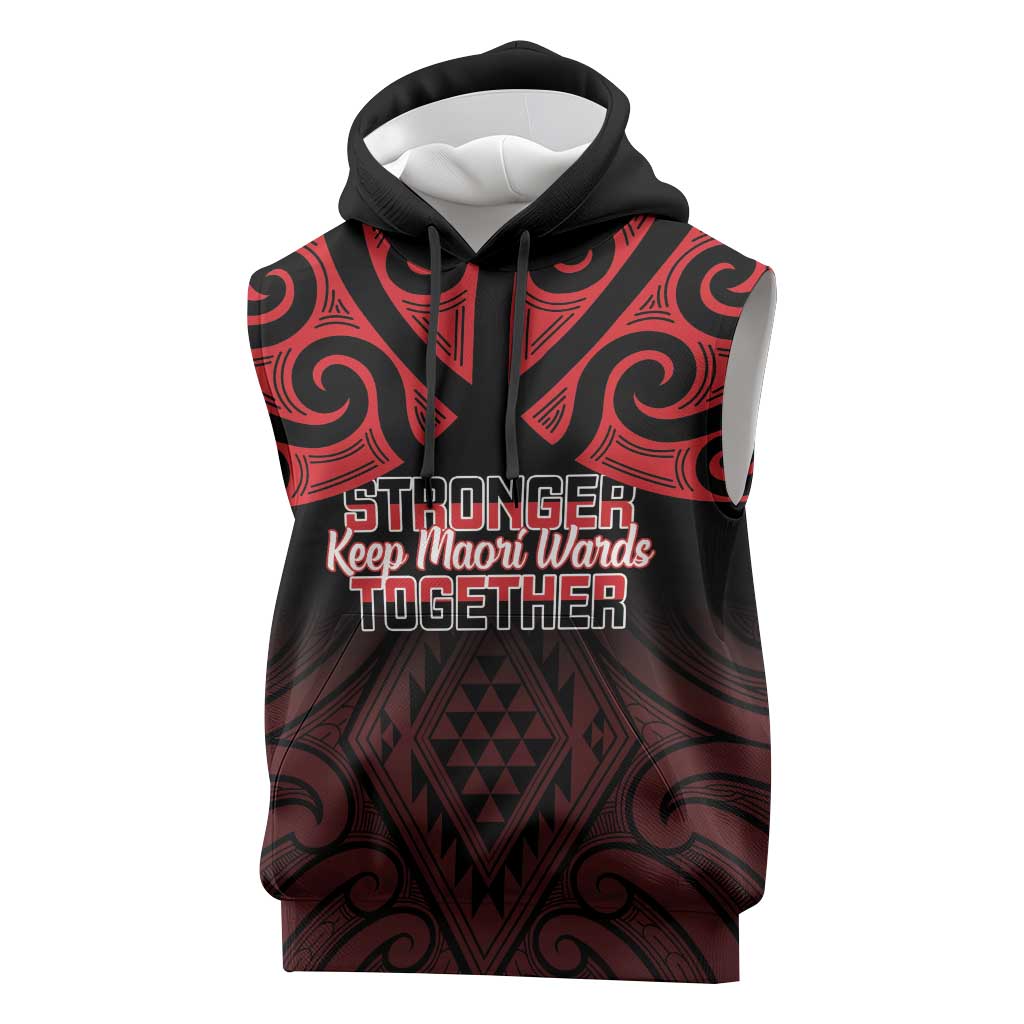Personalised Keep Maori Wards New Zealand Sleeveless Hoodie Stronger Together Aotearoa Taniko - Polynesian Pride