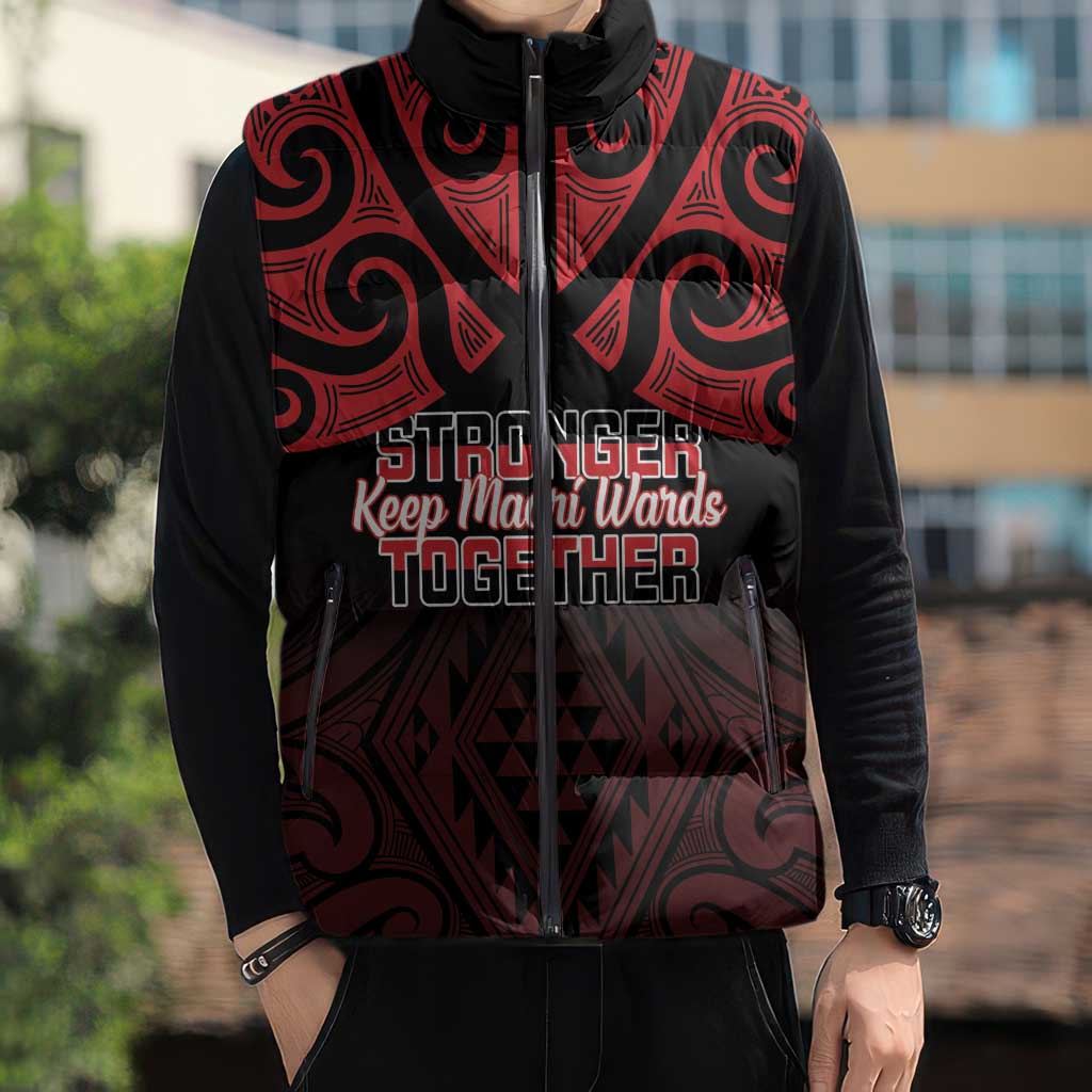 Personalised Keep Maori Wards New Zealand Sleeveless Puffer Jacket Stronger Together Aotearoa Taniko - Polynesian Pride