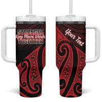Personalised Keep Maori Wards New Zealand Tumbler With Handle Stronger Together Aotearoa Taniko LT14 One Size: 40 oz Black - Polynesian Pride