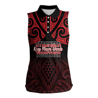 Personalised Keep Maori Wards New Zealand Women Sleeveless Polo Shirt Stronger Together Aotearoa Taniko - Polynesian Pride
