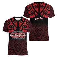 Personalised Keep Maori Wards New Zealand Women V-Neck T-Shirt Stronger Together Aotearoa Taniko - Polynesian Pride