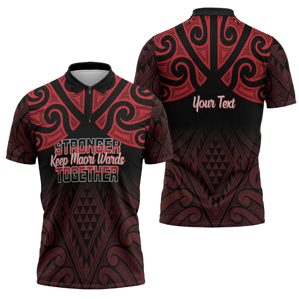 Personalised Keep Maori Wards New Zealand Zipper Polo Shirt Stronger Together Aotearoa Taniko - Polynesian Pride