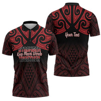 Personalised Keep Maori Wards New Zealand Zipper Polo Shirt Stronger Together Aotearoa Taniko - Polynesian Pride