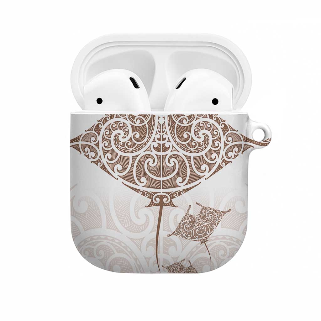 New Zealand Manta Ray Tattoo AirPods Case Aotearoa Maori Haehae Beige - Polynesian Pride