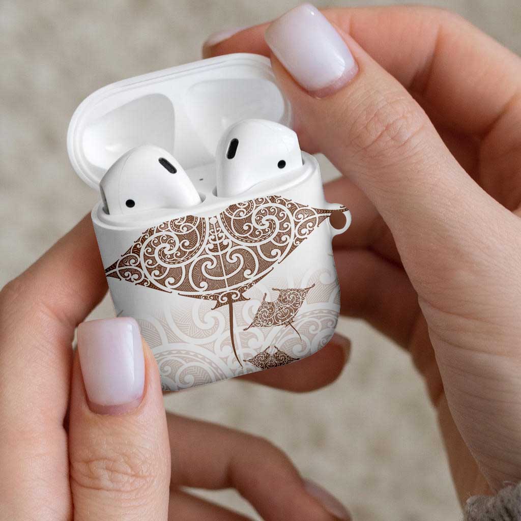 New Zealand Manta Ray Tattoo AirPods Case Aotearoa Maori Haehae Beige - Polynesian Pride