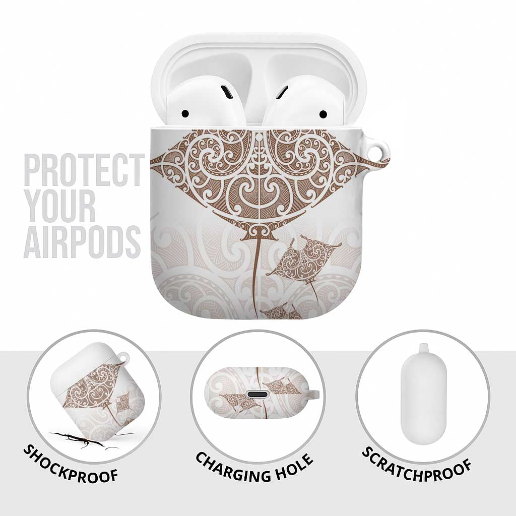 New Zealand Manta Ray Tattoo AirPods Case Aotearoa Maori Haehae Beige - Polynesian Pride