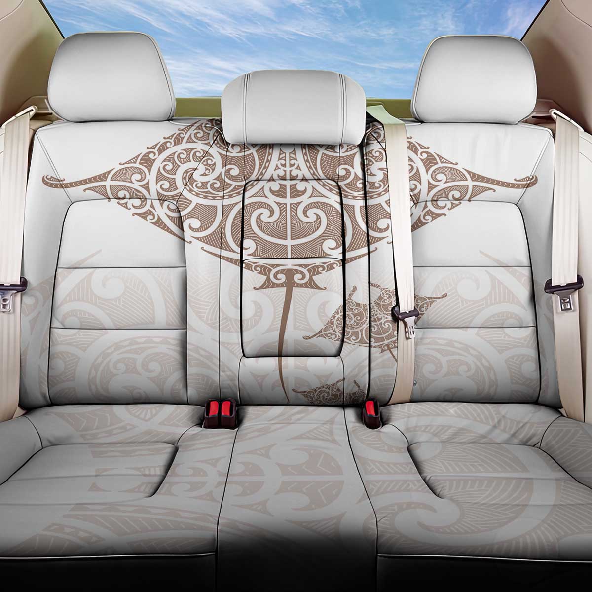 New Zealand Manta Ray Tattoo Back Car Seat Cover Aotearoa Maori Haehae Beige - Polynesian Pride
