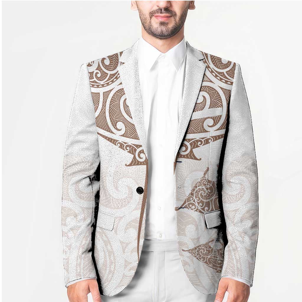 New Zealand Manta Ray Tattoo Blazer Aotearoa Maori Haehae Beige - Polynesian Pride
