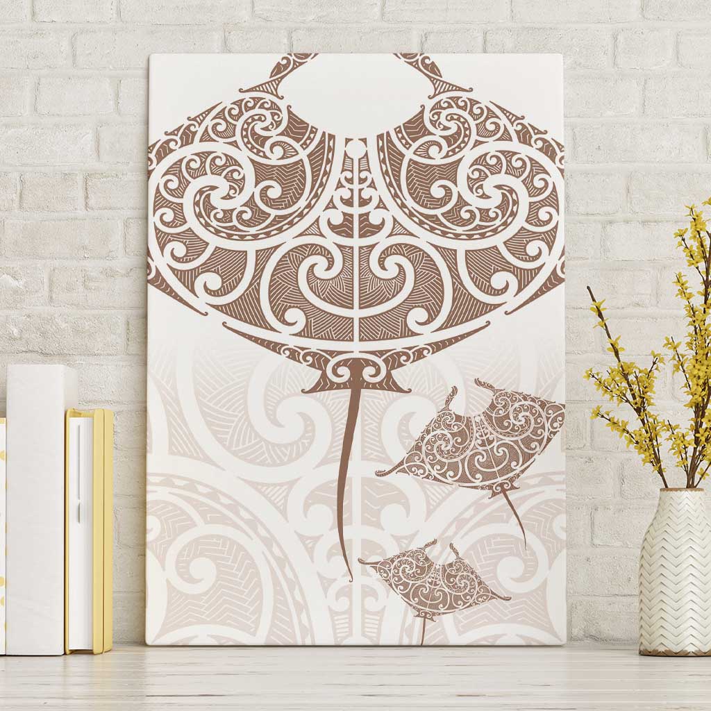 New Zealand Manta Ray Tattoo Canvas Wall Art Aotearoa Maori Haehae Beige - Polynesian Pride