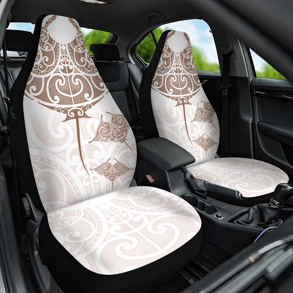 New Zealand Manta Ray Tattoo Car Seat Cover Aotearoa Maori Haehae Beige - Polynesian Pride