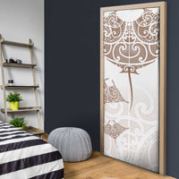 New Zealand Manta Ray Tattoo Door Cover Aotearoa Maori Haehae Beige - Polynesian Pride