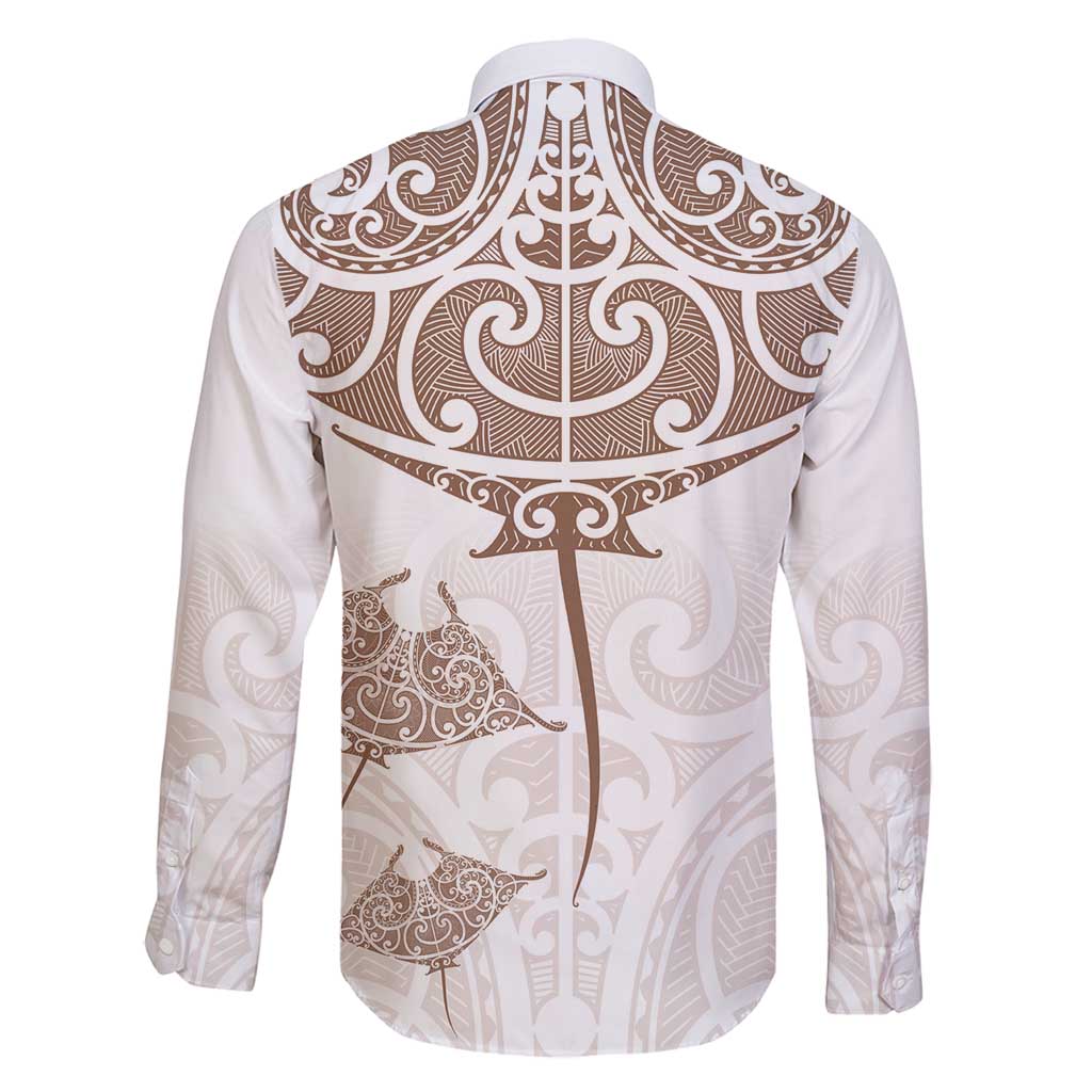 New Zealand Manta Ray Tattoo Family Matching Long Sleeve Bodycon Dress and Hawaiian Shirt Aotearoa Maori Haehae Beige - Polynesian Pride