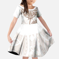 New Zealand Manta Ray Tattoo Family Matching Puletasi and Hawaiian Shirt Aotearoa Maori Haehae Beige - Polynesian Pride