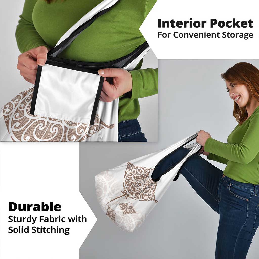 New Zealand Manta Ray Tattoo Grocery Bag Aotearoa Maori Haehae Beige - Polynesian Pride