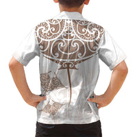 New Zealand Manta Ray Tattoo Kid Hawaiian Shirt Aotearoa Maori Haehae Beige - Polynesian Pride