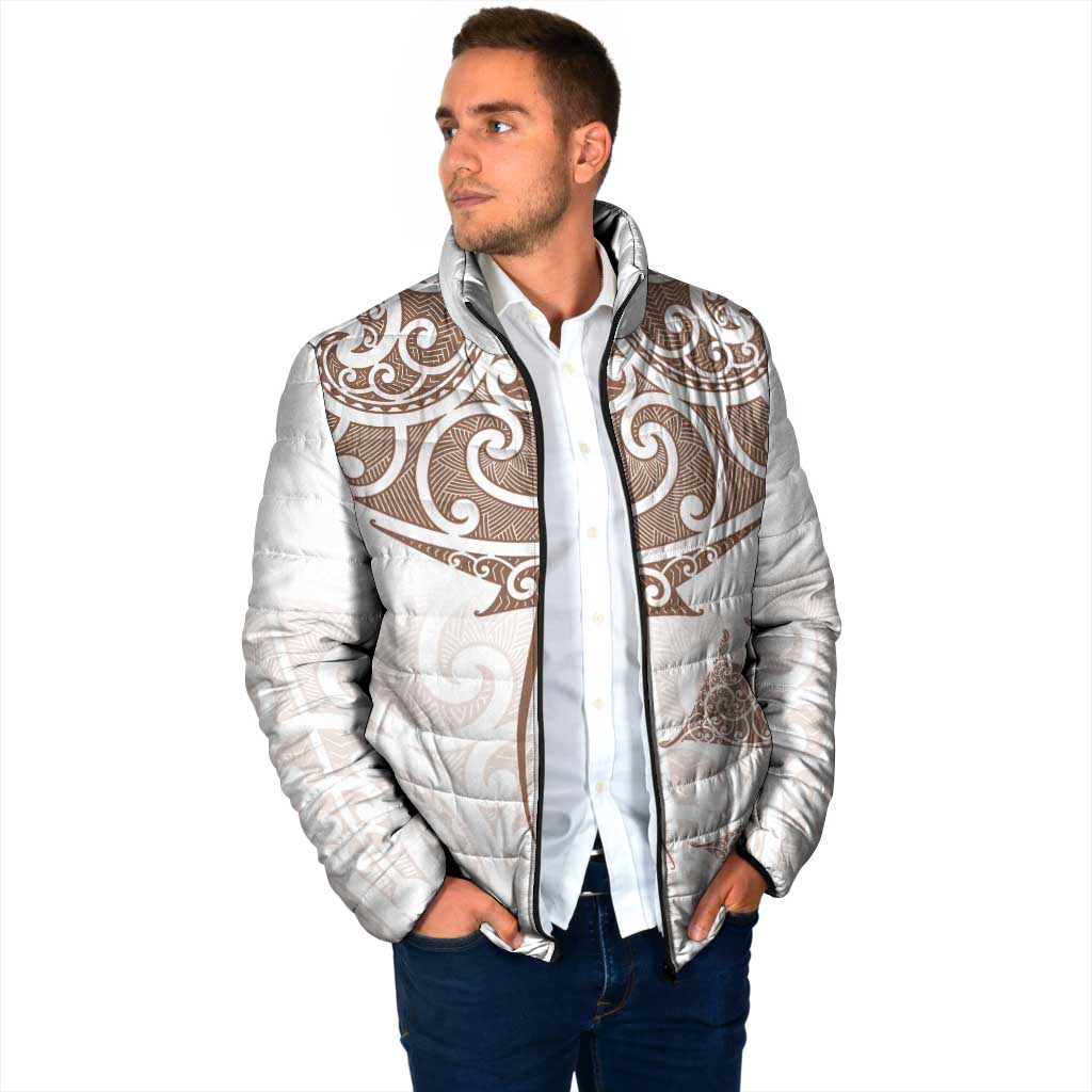 New Zealand Manta Ray Tattoo Padded Jacket Aotearoa Maori Haehae Beige - Polynesian Pride