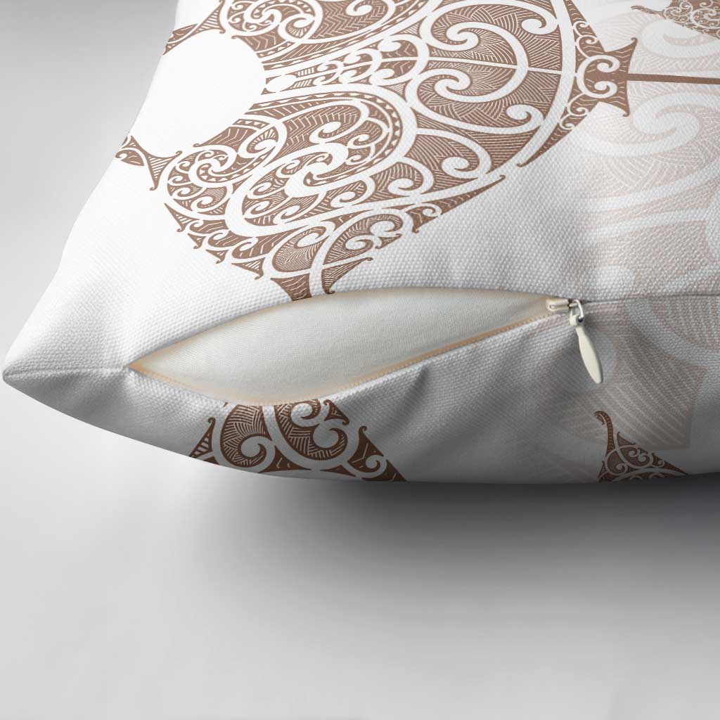 New Zealand Manta Ray Tattoo Pillow Cover Aotearoa Maori Haehae Beige - Polynesian Pride