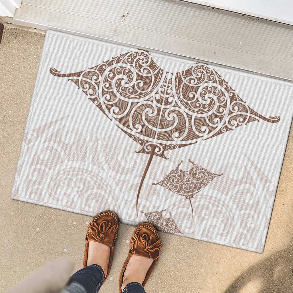 New Zealand Manta Ray Tattoo Rubber Doormat Aotearoa Maori Haehae Beige - Polynesian Pride