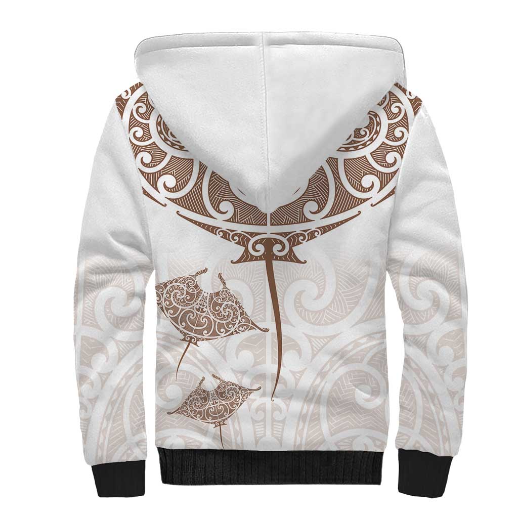 New Zealand Manta Ray Tattoo Sherpa Hoodie Aotearoa Maori Haehae Beige - Polynesian Pride
