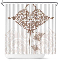 New Zealand Manta Ray Tattoo Shower Curtain Aotearoa Maori Haehae Beige - Polynesian Pride