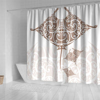 New Zealand Manta Ray Tattoo Shower Curtain Aotearoa Maori Haehae Beige - Polynesian Pride
