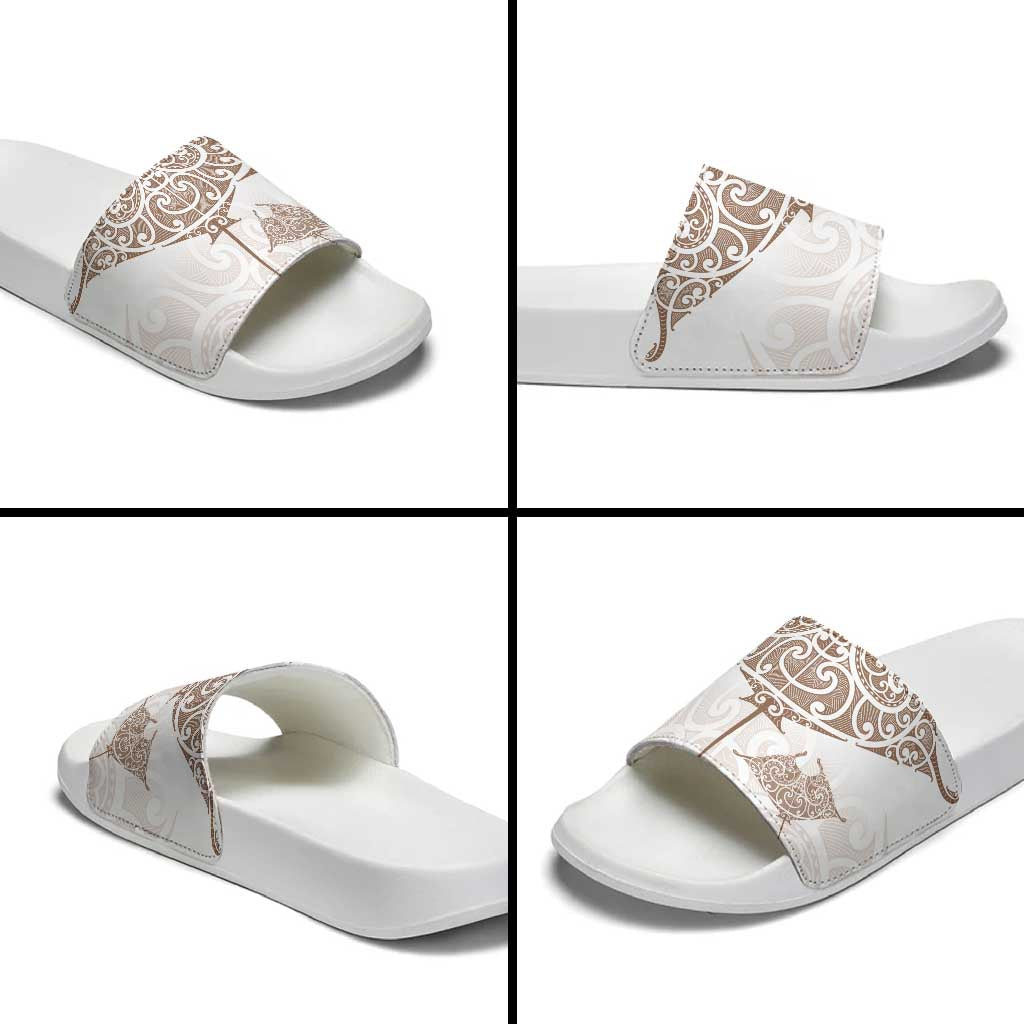 New Zealand Manta Ray Tattoo Slide Sandals Aotearoa Maori Haehae Beige - Polynesian Pride