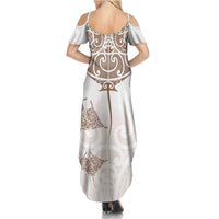 New Zealand Manta Ray Tattoo Summer Maxi Dress Aotearoa Maori Haehae Beige - Polynesian Pride