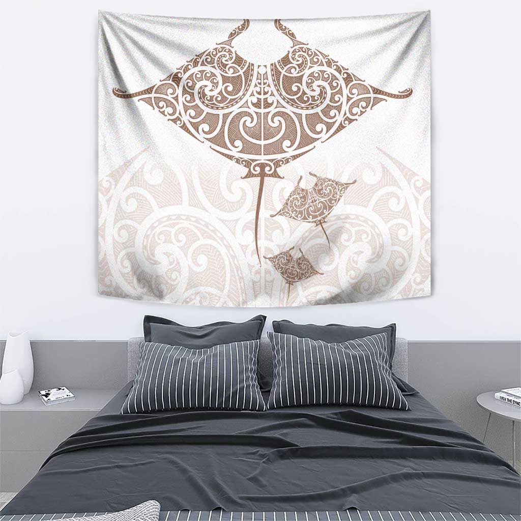New Zealand Manta Ray Tattoo Tapestry Aotearoa Maori Haehae Beige - Polynesian Pride