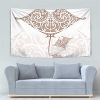 New Zealand Manta Ray Tattoo Tapestry Aotearoa Maori Haehae Beige - Polynesian Pride