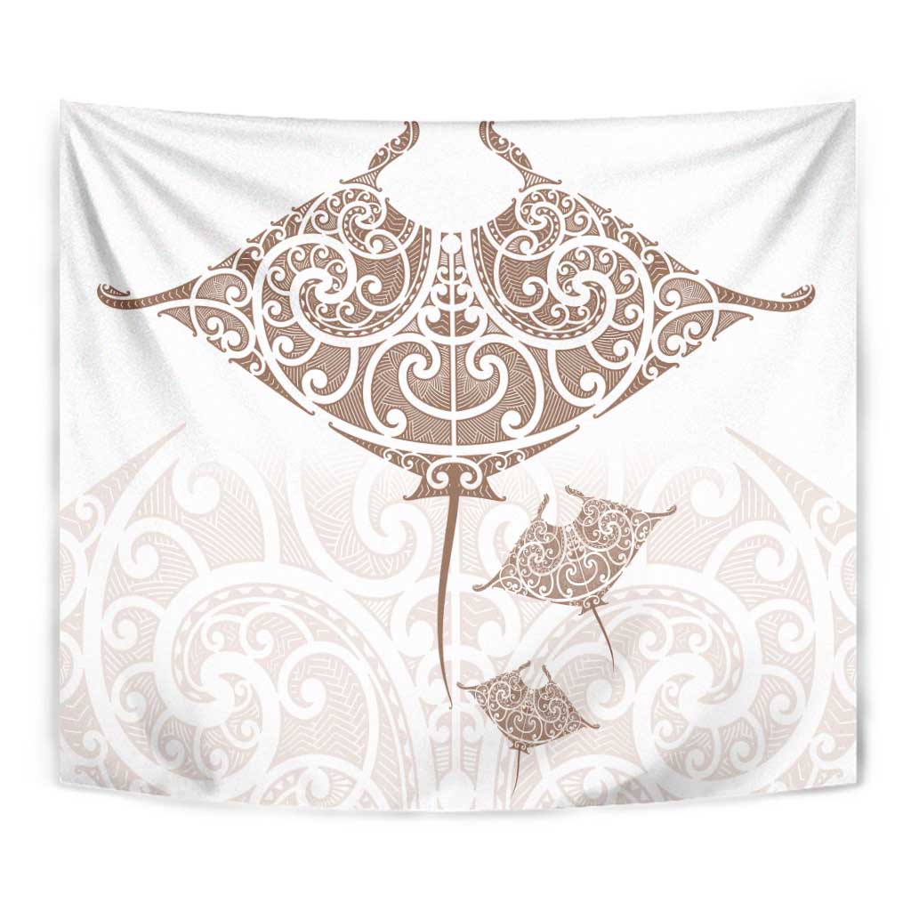New Zealand Manta Ray Tattoo Tapestry Aotearoa Maori Haehae Beige - Polynesian Pride