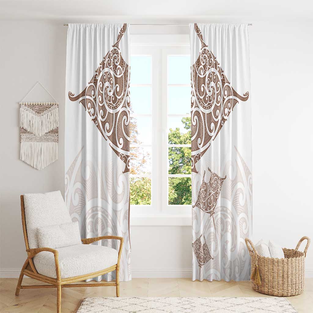 New Zealand Manta Ray Tattoo Window Curtain Aotearoa Maori Haehae Beige - Polynesian Pride