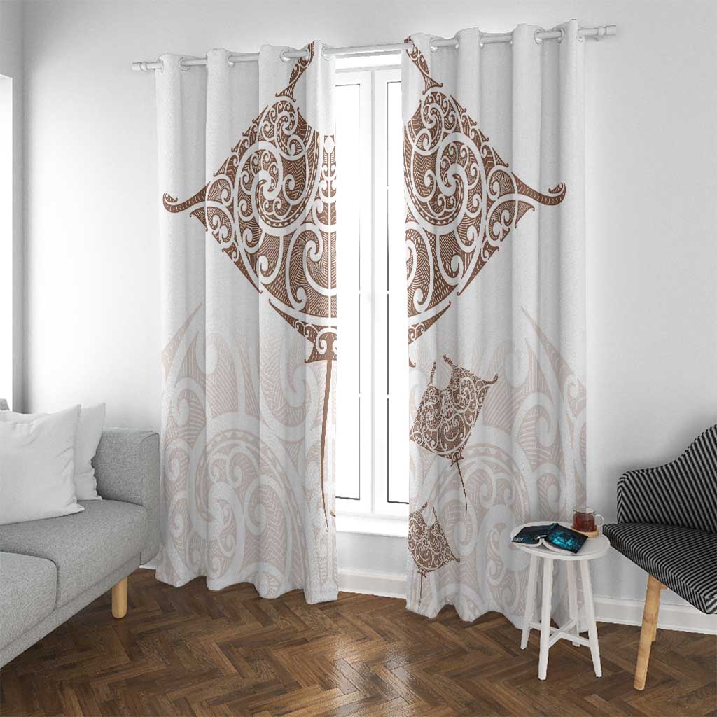 New Zealand Manta Ray Tattoo Window Curtain Aotearoa Maori Haehae Beige - Polynesian Pride