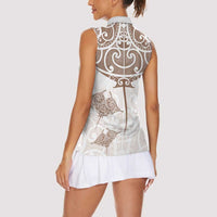 New Zealand Manta Ray Tattoo Women Sleeveless Polo Shirt Aotearoa Maori Haehae Beige - Polynesian Pride