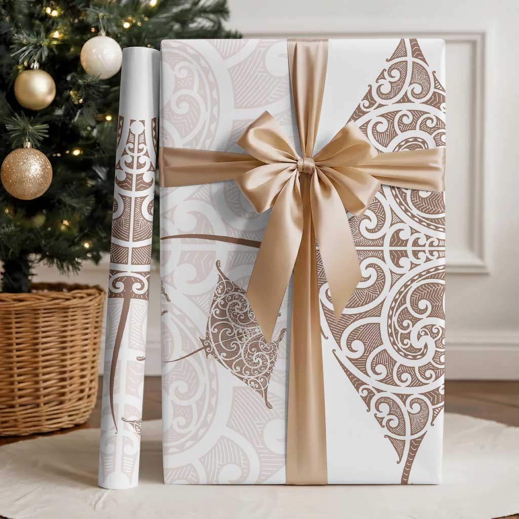 New Zealand Manta Ray Tattoo Wrapping Paper Aotearoa Maori Haehae Beige - Polynesian Pride