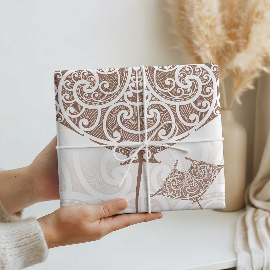 New Zealand Manta Ray Tattoo Wrapping Paper Aotearoa Maori Haehae Beige - Polynesian Pride