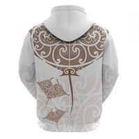 New Zealand Manta Ray Tattoo Zip Hoodie Aotearoa Maori Haehae Beige - Polynesian Pride