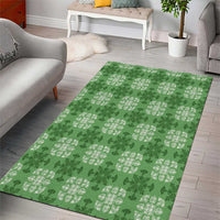 Green Hawaiian Quilt Area Rug Hawaii Pineapple Monstera Palaka Motifs - Polynesian Pride