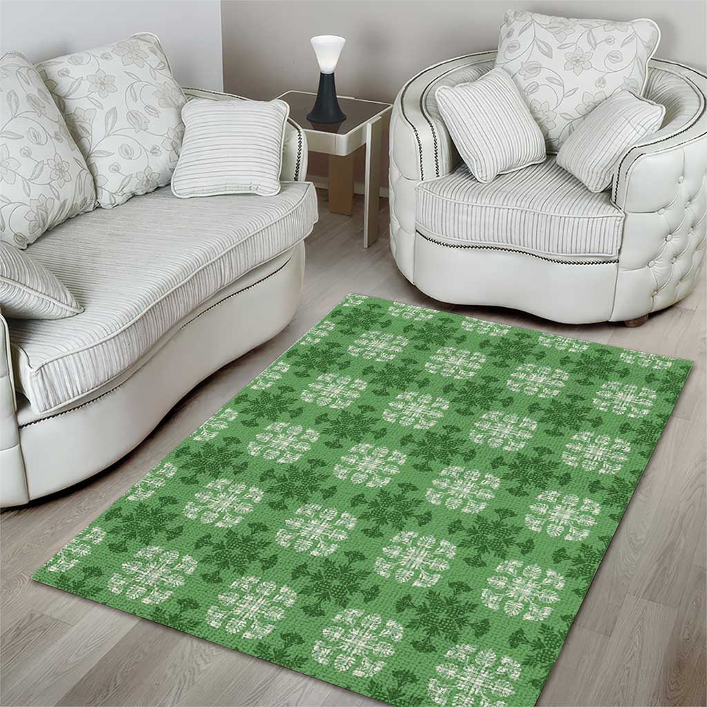 Green Hawaiian Quilt Area Rug Hawaii Pineapple Monstera Palaka Motifs - Polynesian Pride