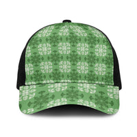 Green Hawaiian Quilt Baseball Net Cap Hawaii Pineapple Monstera Palaka Motifs - Polynesian Pride