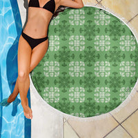 Green Hawaiian Quilt Beach Blanket Hawaii Pineapple Monstera Palaka Motifs - Polynesian Pride