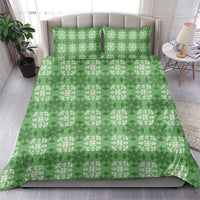 Green Hawaiian Quilt Bedding Set Hawaii Pineapple Monstera Palaka Motifs - Polynesian Pride