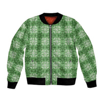 Green Hawaiian Quilt Bomber Jacket Hawaii Pineapple Monstera Palaka Motifs - Polynesian Pride