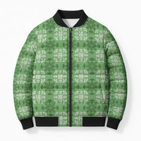 Green Hawaiian Quilt Bomber Puffer Jacket Hawaii Pineapple Monstera Palaka Motifs - Polynesian Pride