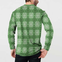 Green Hawaiian Quilt Button Sweatshirt Hawaii Pineapple Monstera Palaka Motifs - Polynesian Pride
