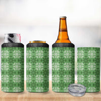 Green Hawaiian Quilt 4 in 1 Can Cooler Tumbler Hawaii Pineapple Monstera Palaka Motifs - Polynesian Pride