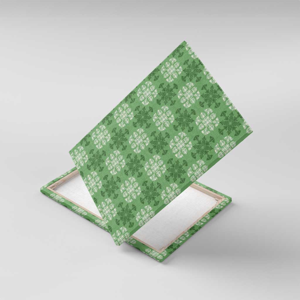 Green Hawaiian Quilt Canvas Wall Art Hawaii Pineapple Monstera Palaka Motifs - Polynesian Pride