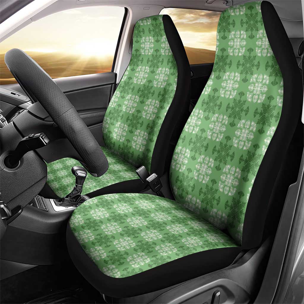 Green Hawaiian Quilt Car Seat Cover Hawaii Pineapple Monstera Palaka Motifs - Polynesian Pride